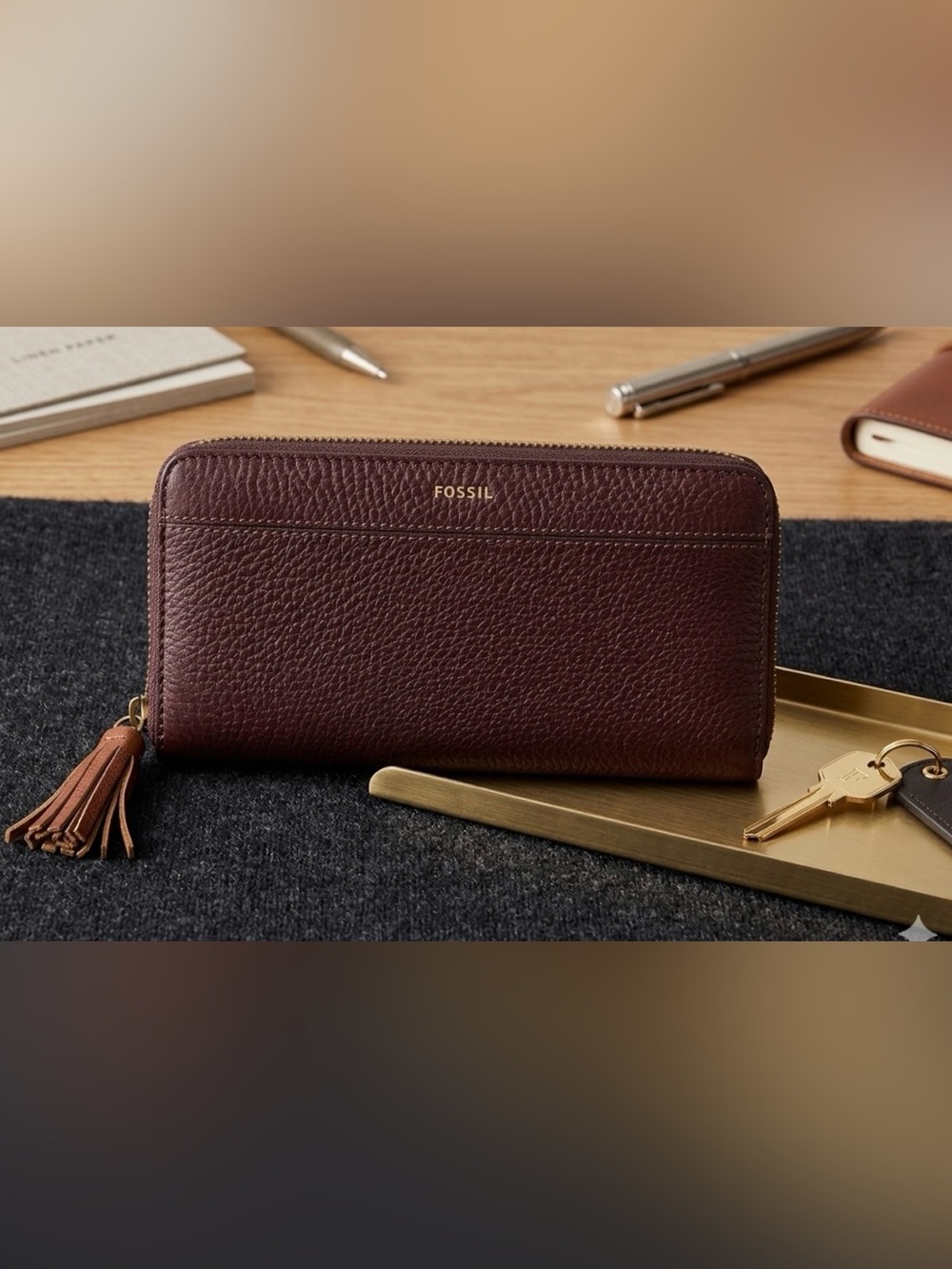 Fossil Maroon Cowhide Zip Around
Wallet Clutch.